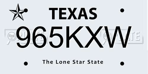 965KXW Texas License Plate