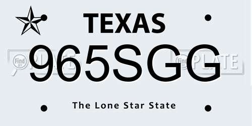 965SGG Texas License Plate