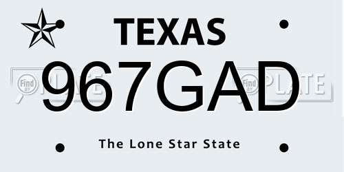 967GAD Texas License Plate