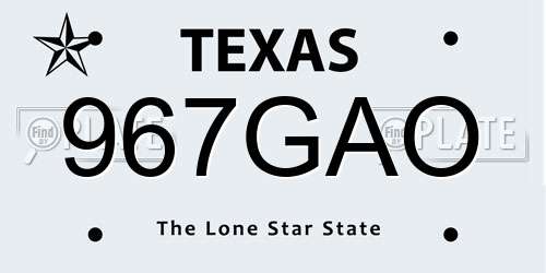 967GAO Texas License Plate