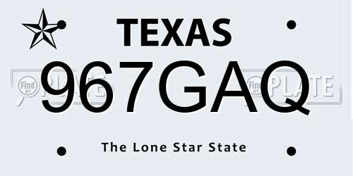 967GAQ Texas License Plate