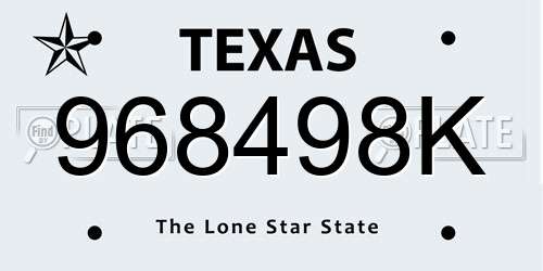 968498K Texas License Plate
