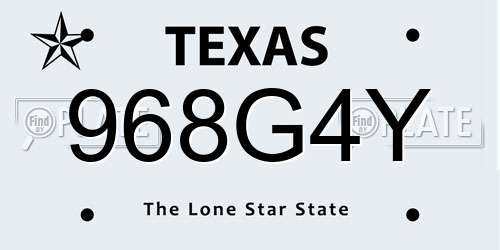 968G4Y Texas License Plate