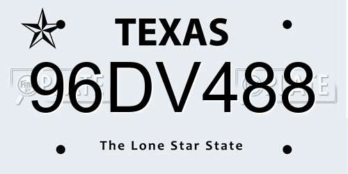 96DV488 Texas License Plate