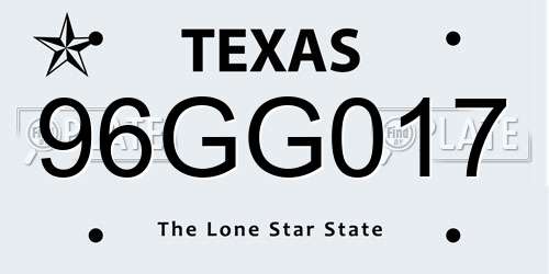 96GG017 Texas License Plate