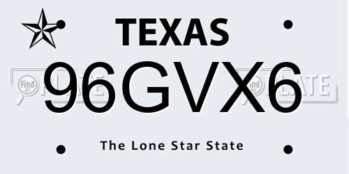 96GVX6 Texas License Plate