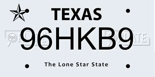 96HKB9 Texas License Plate