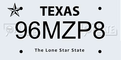 96MZP8 Texas License Plate