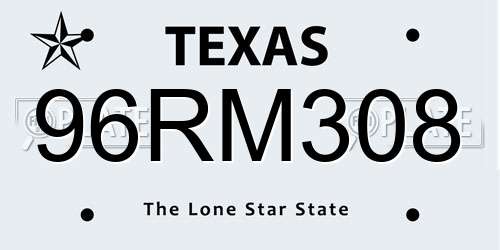 96RM308 Texas License Plate