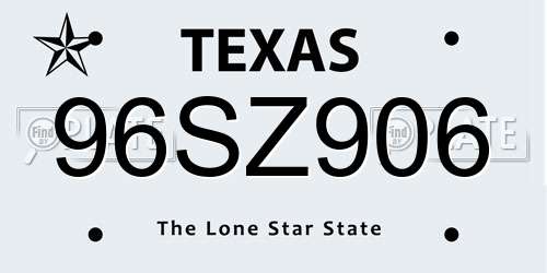 96SZ906 Texas License Plate