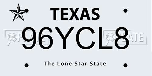 96YCL8 Texas License Plate