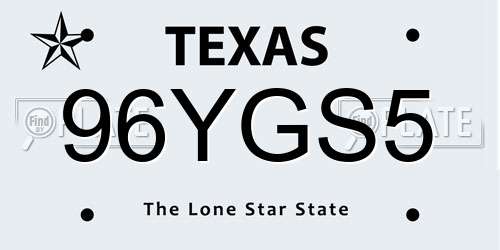 96YGS5 Texas License Plate