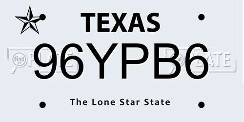 96YPB6 Texas License Plate