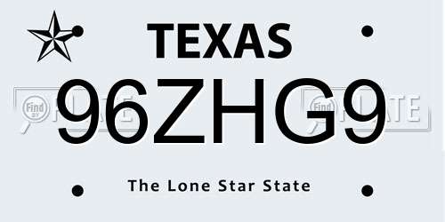 96ZHG9 Texas License Plate