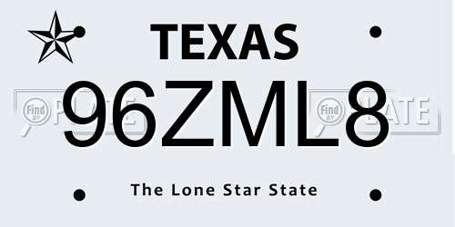 96ZML8 Texas License Plate