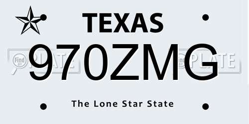 970ZMG Texas License Plate