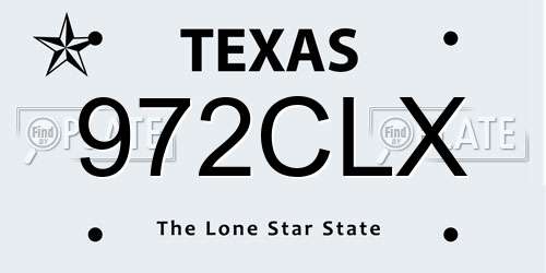 972CLX Texas License Plate