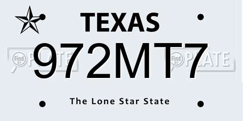 972MT7 Texas License Plate