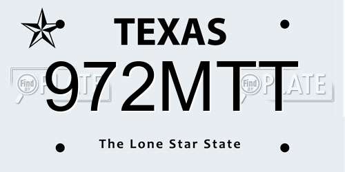 972MTT Texas License Plate
