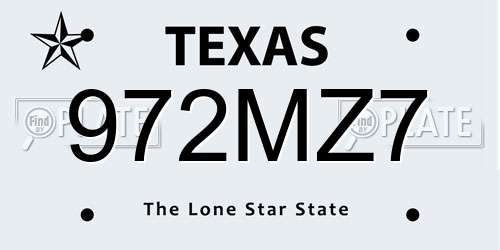 972MZ7 Texas License Plate