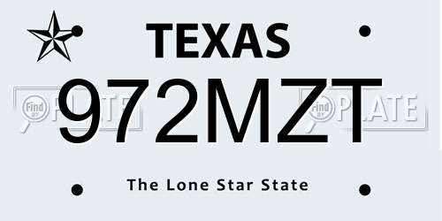 972MZT Texas License Plate