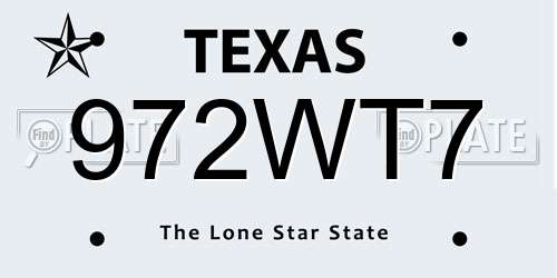 972WT7 Texas License Plate