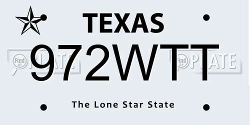 972WTT Texas License Plate