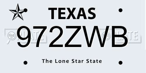 972ZWB Texas License Plate