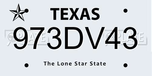 973DV43 Texas License Plate