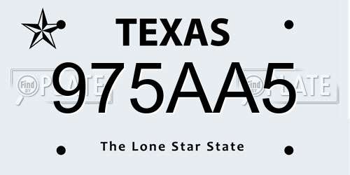 975AA5 Texas License Plate