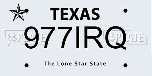 977IRQ Texas License Plate