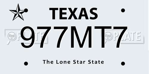 977MT7 Texas License Plate