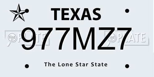977MZ7 Texas License Plate