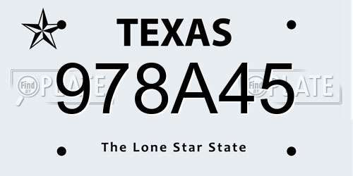 978A45 Texas License Plate