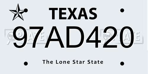 97AD420 Texas License Plate