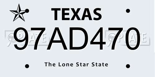 97AD470 Texas License Plate
