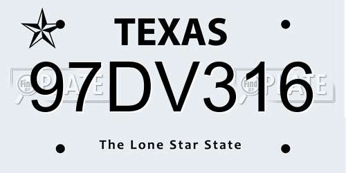 97DV316 Texas License Plate