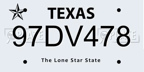 97DV478 Texas License Plate