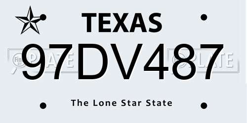 97DV487 Texas License Plate
