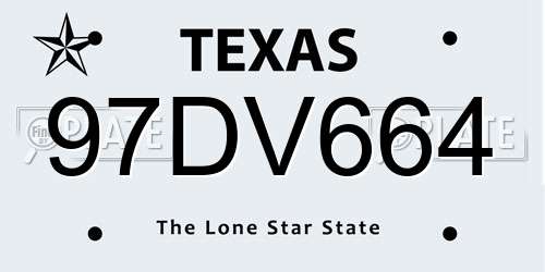97DV664 Texas License Plate