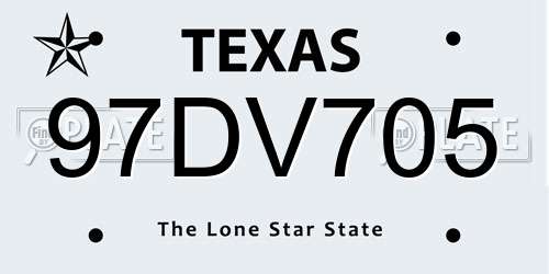 97DV705 Texas License Plate