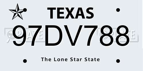 97DV788 Texas License Plate