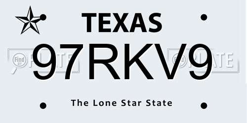 97RKV9 Texas License Plate