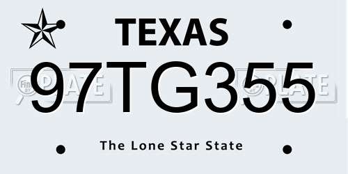 97TG355 Texas License Plate