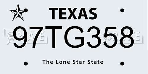 97TG358 Texas License Plate