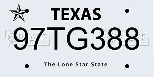 97TG388 Texas License Plate