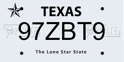 97ZBT9 Texas License Plate