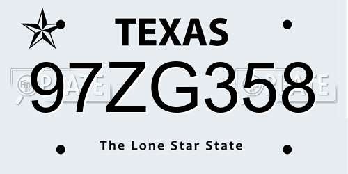 97ZG358 Texas License Plate