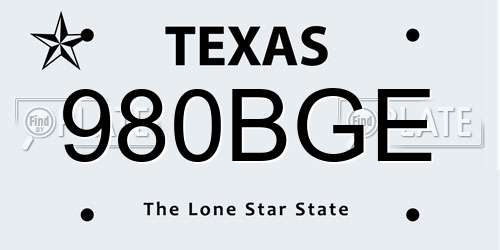 980BGE Texas License Plate