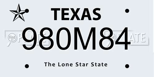 980M84 Texas License Plate